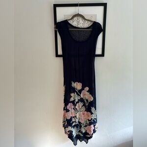 Sheer Vintage Floral Navy Dress Large